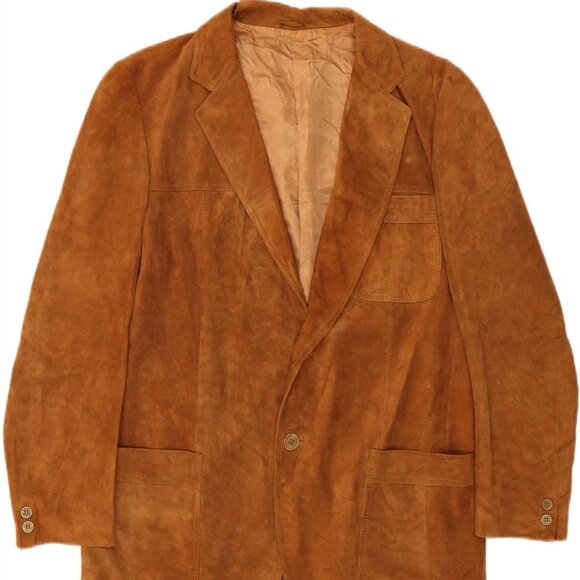 NWOT VINTAGE Men 2 Button Suede Leather Blazer Jacket IT 42 Brown Leather - Picture 1 of 3